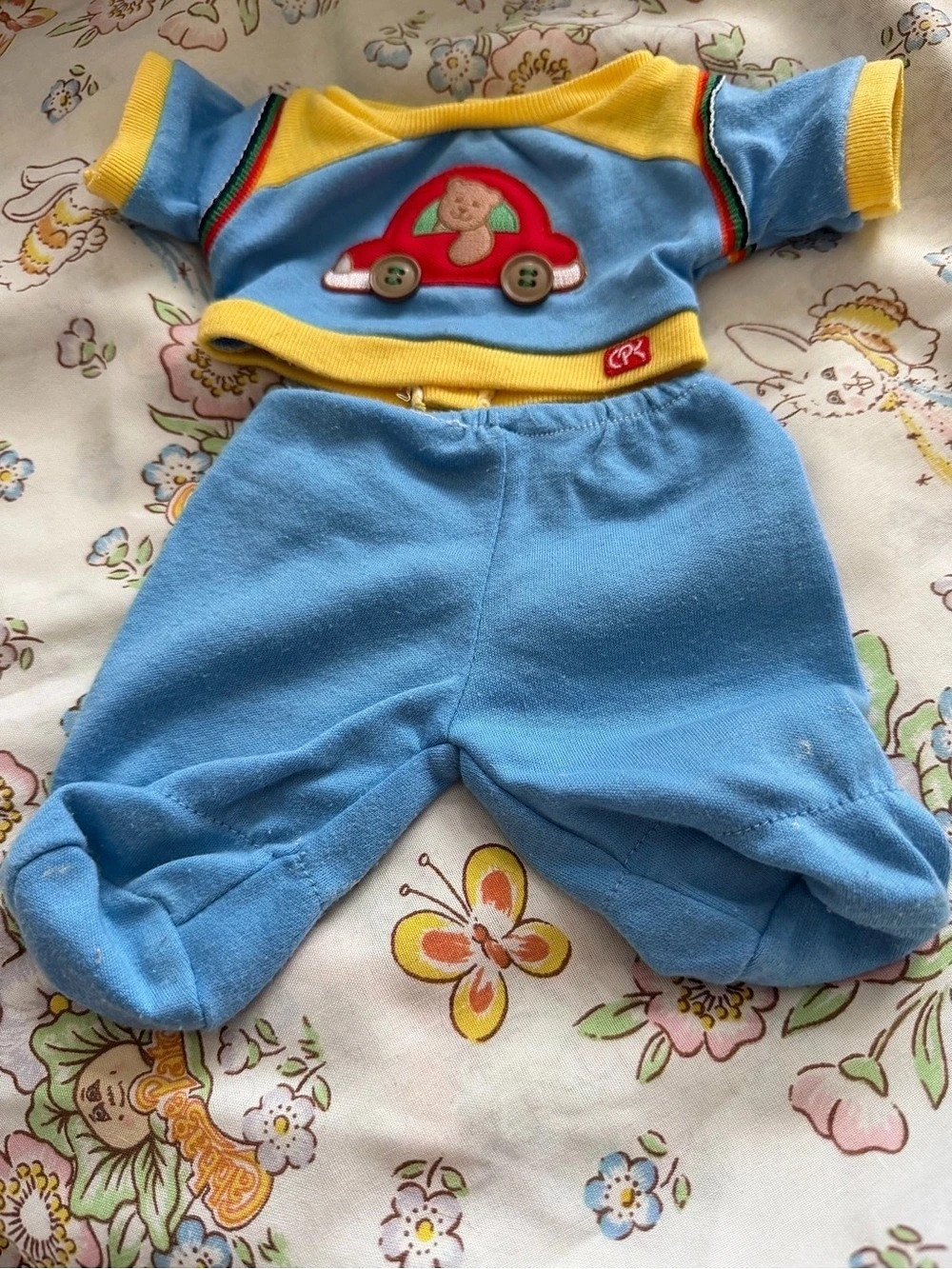 CPK BBB 12” 2 pc Blue Teddy & Footed Outfit